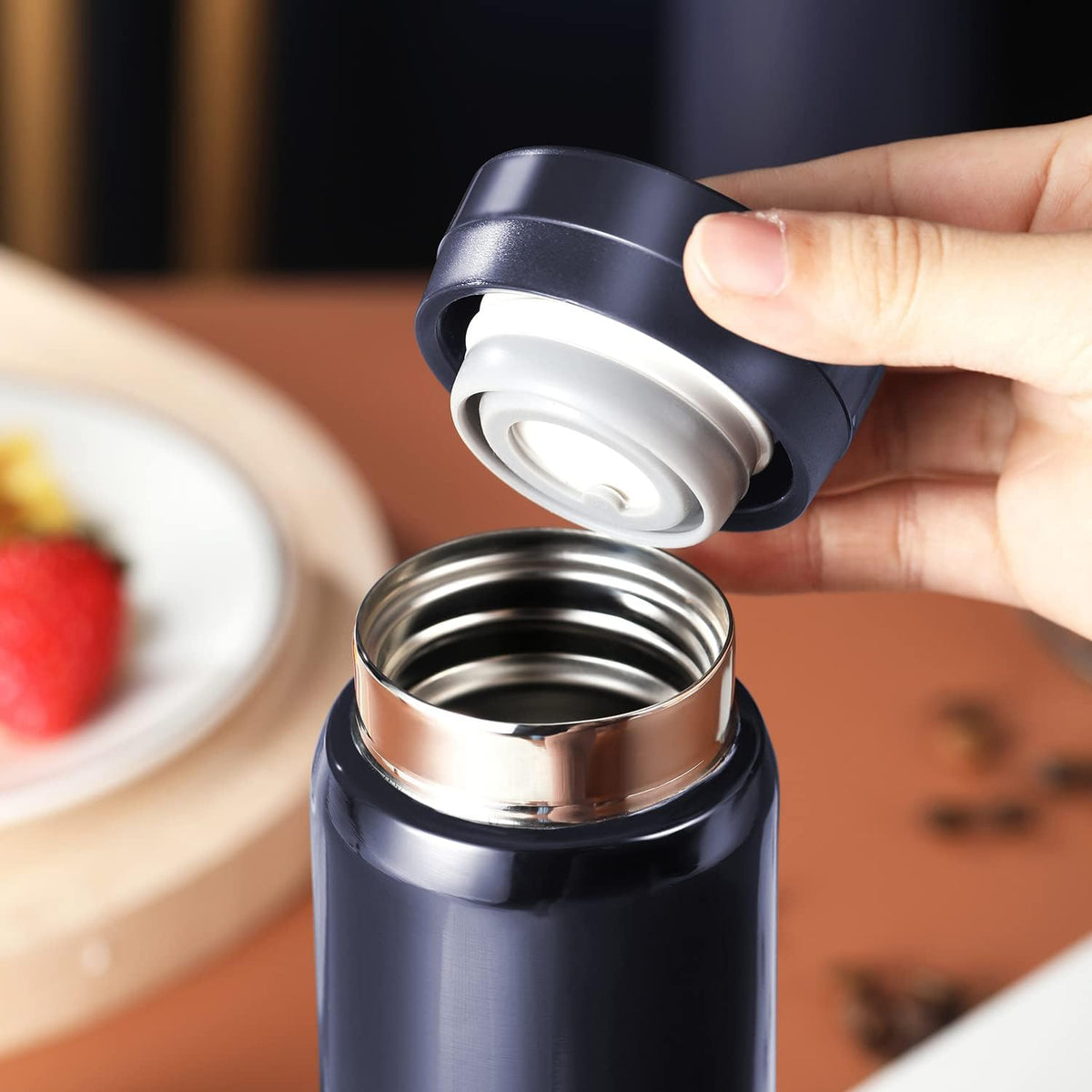 Mini Thermos Cute Water Bottle - 7 oz Tiny Insulated Vacuum 18/10 Stainless Steel Small Flask - Leak Proof & Spill Proof & Keeps Cold and Hot for Drink, Coffee, Tea - Blue