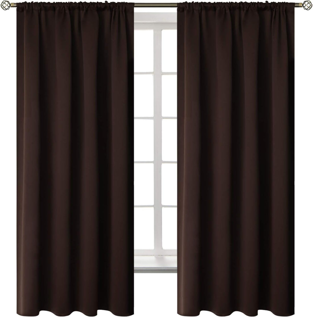 BGment Brown Blackout Curtains for Bedroom 63 Inch Length - Rod Pocket Thermal Insulated Room Darkening Drapes for Living Room Office, 52 x 63 Inch, 2 Panels, Brown