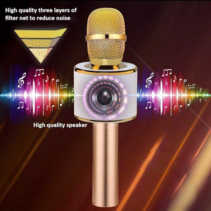 BONAOK Wireless Bluetooth Karaoke Microphone,3-in-1 Portable Handheld Karaoke Mic Speaker Machine Home Party Birthday for All Smartphones (Q37 Gold)