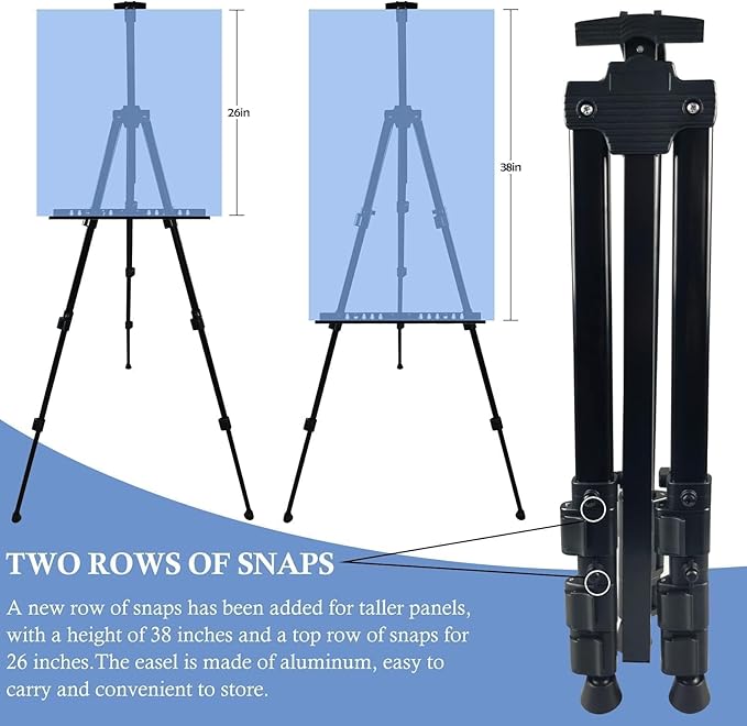 Art Painting Display Artist Easel Stand,Ns Jymb Portable Metal Adjustable Easels for Painting Canvases Height from 17 to 66 Inch - Carry Bag for Table-Top/Floor Displaying and Wedding Signs - Black