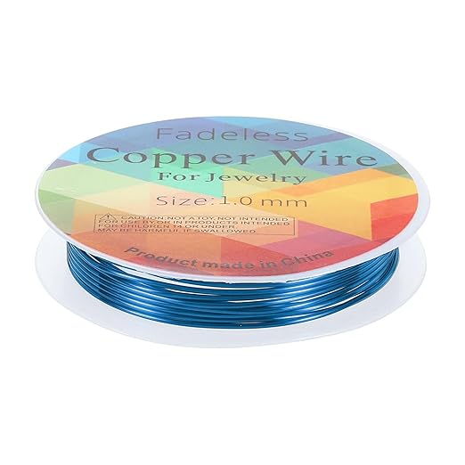 HARFINGTON 5ft Jewelry Wire, 18 Gauge (1mm) Brass Craft Soft Metal Tarnish Resistant Copper Beading Wire for Jewelry Making Supplies Crafting, Blue