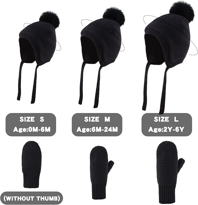 Basic Winter Baby Beanie Gloves Boys Girls Knitted Hat Pompom Kids Earflap Hats Warm Infant Toddler Beanie Mittens Set