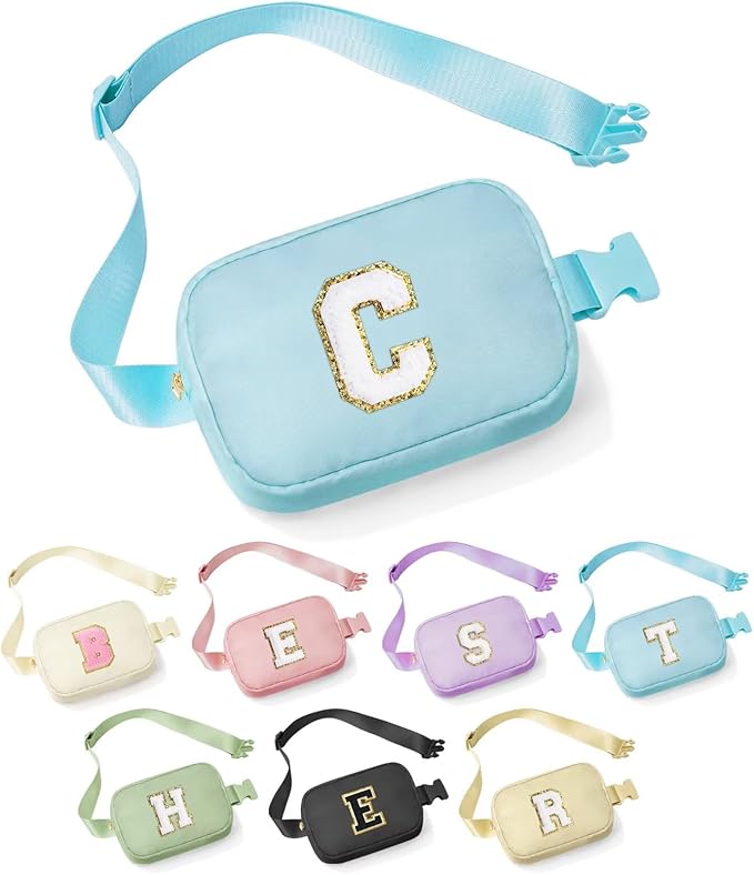 YOOLIFE Gifts for Girls - Crossbody Bag for Kids, Personalized Communion & Birthday Gifts, Blue Initial Belt Bag