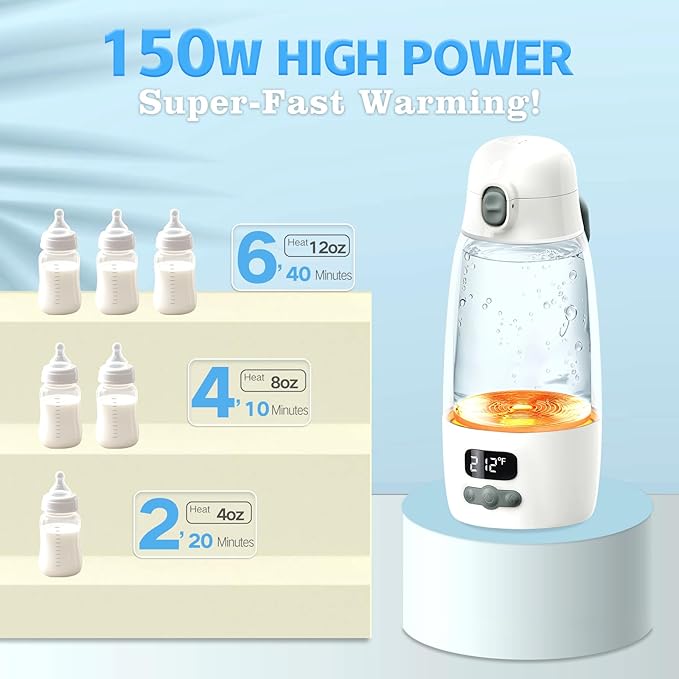 Portable Bottle Warmer for Travel,Super Fast Heating and Charging 17.5oz Large Capacity& Extended Battery Life,Bottle Warmer On The Go for Baby Essentials
