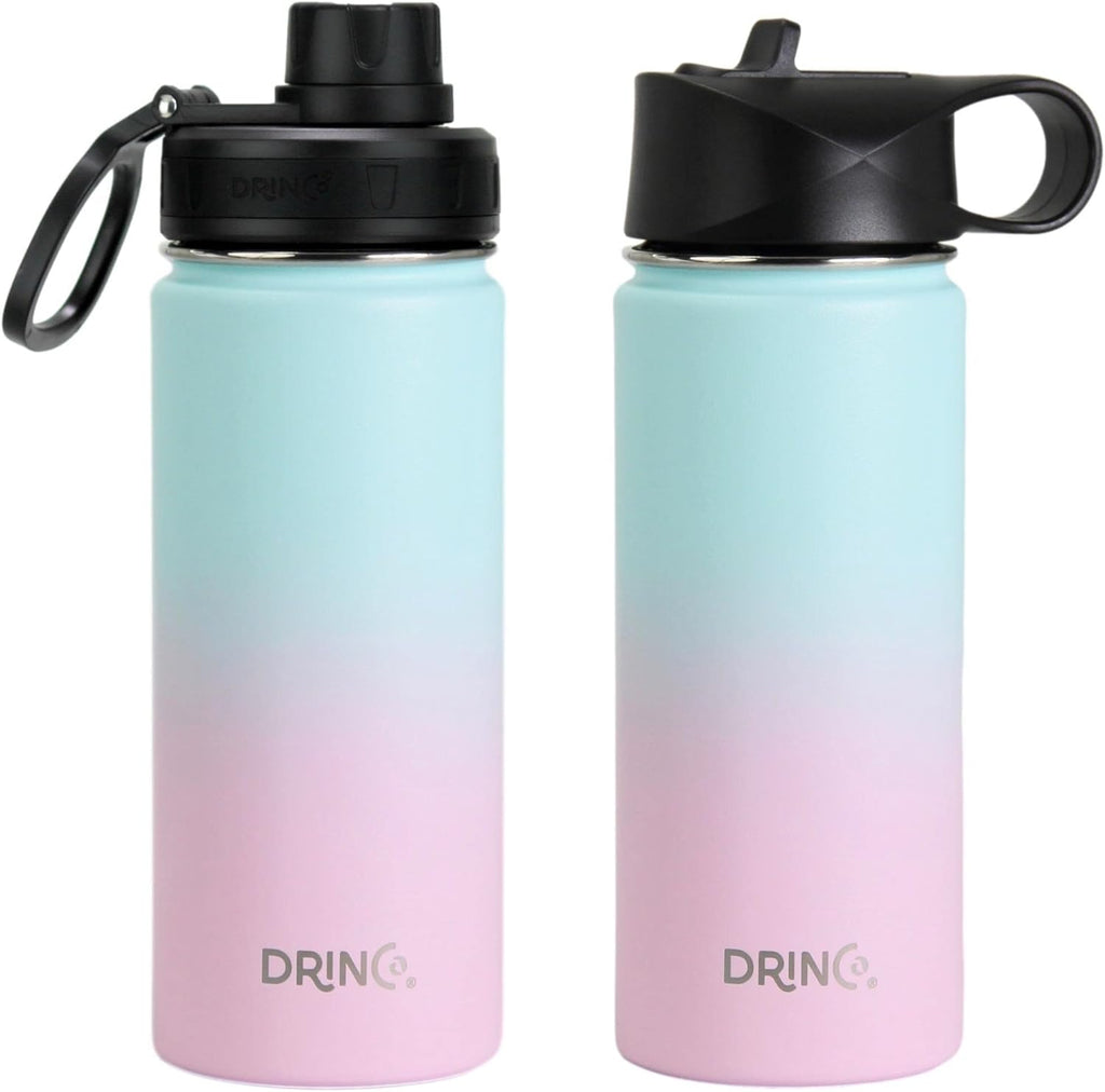 DRINCO Stainless Steel Water Bottle Spout Lid Vacuum Insulated Double Wall Water Bottle Wide Mouth (40oz 32oz 22oz 18oz 14oz) Leak Proof Keeps Cold or Hot (18 oz, 18oz Macaron)