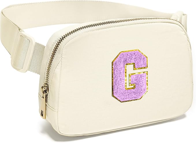 Gitus Gifts for 8 9 10 11 12 Year Old Girls Belt Bag Fanny Pack Crossbody Bags with Initial Letter Patch Cute Stuff Birthday Gifts for Teen Girls Women Personalized Trend Stuff (Ivory-G)