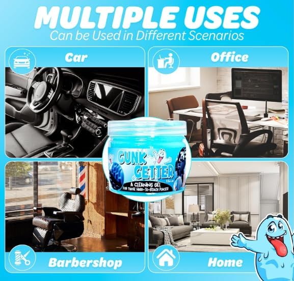 Gunk Getter, 6 Pack, Cleaning Gel for Those Hard to Reach Places, Automotive Cup Holder Electronic Keyboard Office, Slime Gel Cleaner Dust Crumb Removal