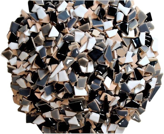 Ceramic Mosaic Tiles for Crafts & Art Projects 200 Grams Vibrant Colors Pieces Fit Together Like a Puzzle Endless Creative Ideas for Mosaic Art DIY Hobbies Small Sizes (Black White Gray)
