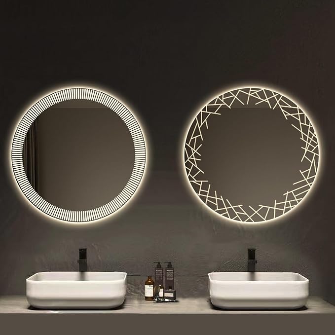 Bathroom Mirror with LED Lights, Wall Mirror with Touch Sensor, Round Mirror with Demister Pad, 3 Light Modes, for Living Room and Bathroom(A,80cm/31.5in)