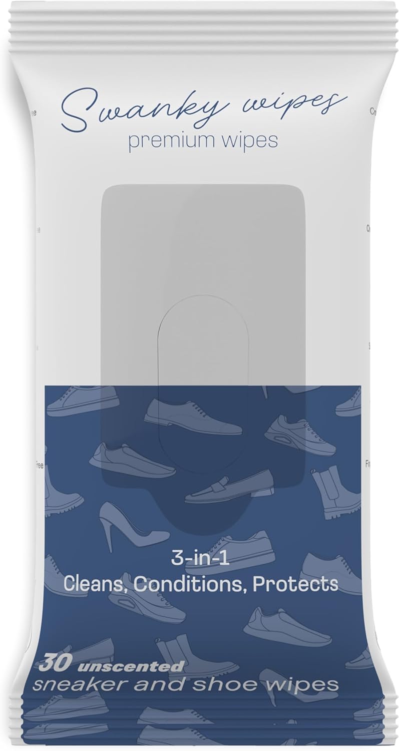 Swanky Shoe Cleaner Wipes - Leather and Sneaker Cleaner, Removes Dirt, Grime and Stains, Quick & Easy Shoe Sole and Boot Cleaning Wipes, Essential Shoe Cleaning Supplies - Soft Wipes, 30 Count