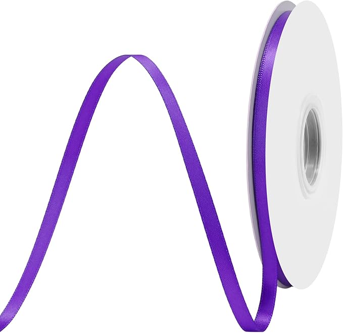 Purple Satin Ribbon 1/4" X 50 Yards Solid Color Double Faced Ribbons Perfect for Crafts Wedding Decor Bow Making Arts Sewing and More