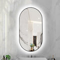 Oval LED Illuminated Bathroom Mirror, Wall-mounted Vanity Makeup Mirror with Demister Pad, 3 Dimmable Color Temperatures & Touch Control, Metal Frame Anti-Fog Lighted Wall Mirror ( Color : Black Frame