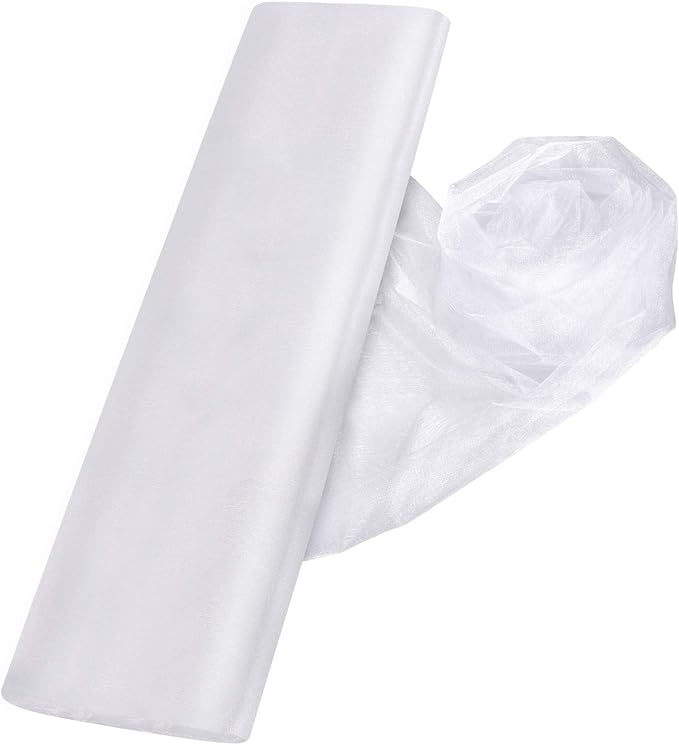 Crystal Organza Tulle Sheer Fabric Backdrop Curtains for Wedding Baby Shower Birthday Party Event Decor, 19” by 30 Yard (White)