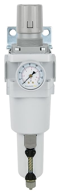 PneumaticPlus SAW600-N10BG-MEP Compressed Air Filter Regulator Piggyback Combo 1" NPT - Metal Bowl, Manual Drain, Bracket, Gauge