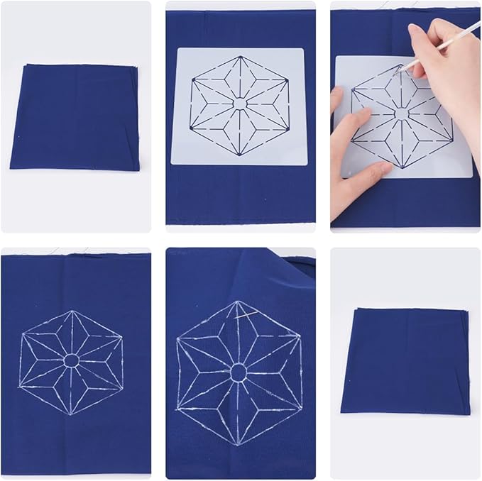 FREEBLOSS 12Pcs Sashiko Stencils Sashiko Embroidery PET Template Drawing Line Template for Hand Quilting Sashiko Patterns Templates Embroidery Stencils 5.5 * 5.5''