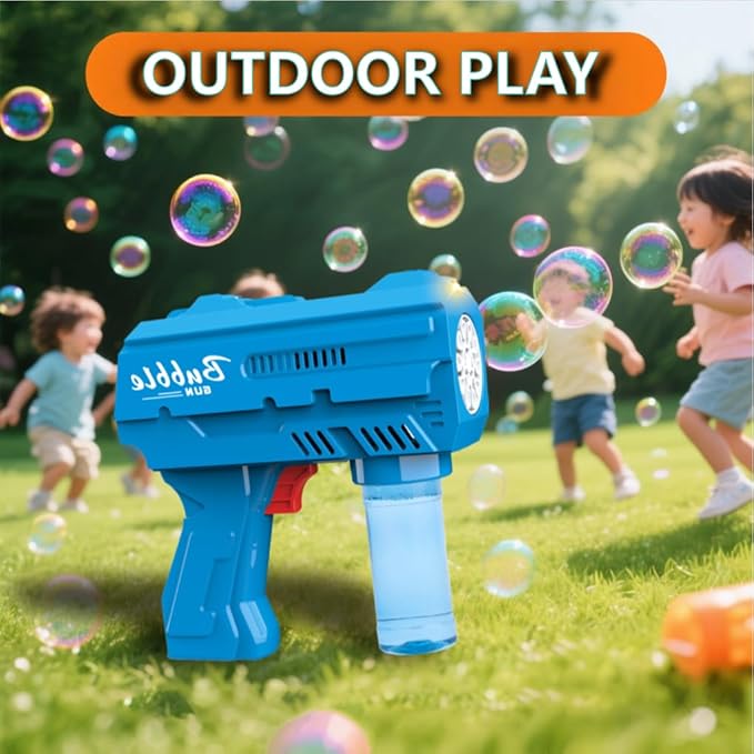 Kids Bubble Gun, Bubble Blaster with Refill Solution, Automatic Bubble Maker Blower & LED Light, Bubble Machine Guns for Toddlers Age 3-8, Outdoor Toys，Birthday Gifts，Easter, Wedding, Party (Blue)