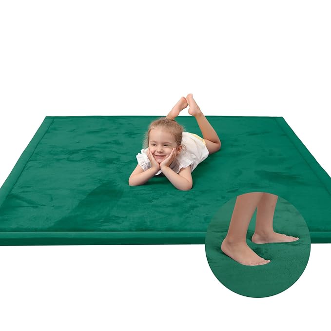 Baby Play Mat for Floor,1.3" Thick Memory foam Tummy Time Mat for Toddlers,Infants,kids,Water-Repellent Soft Nursery Rug ,71"×79" Extra Large Non Slip for Crawling&Yoga,Tatami Style for Living Room(Dark Green)