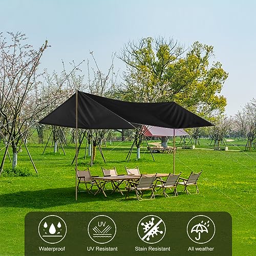 Black Waterproof Tarp Cover for Outdoor: Multi-Purpose Oxford Tarpaulin with Reinforced Webbing Loops for Camping Boat Pool Roof Tent - Durable and Tear Resistant (5ftx6ft) - size: 5x6ft