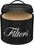 Black Basket Coffee Filter Holder With Lid - Round Container for Counter Storage - Rustic Farmhouse Bar Accessories Decor