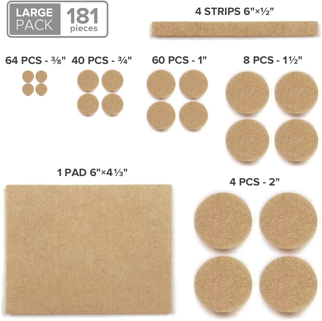 Felt Furniture Pads X-PROTECTOR 181 PCS Premium Furniture Pads - Felt Pads Furniture Feet Best Wood Floor Protectors - Protect Your Hardwood & Laminate Flooring!
