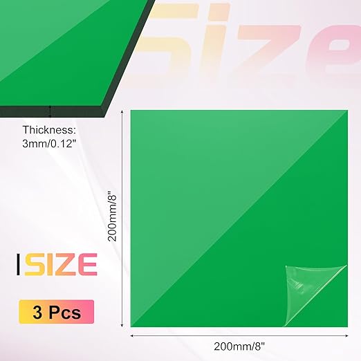 uxcell 3Pcs Acrylic Sheets 8x8 Inch Acrylic Panel 1/8 Inch-3mm Plastic Board for Picture Frames Sign Holders DIY Display Projects Craft, Clear Green