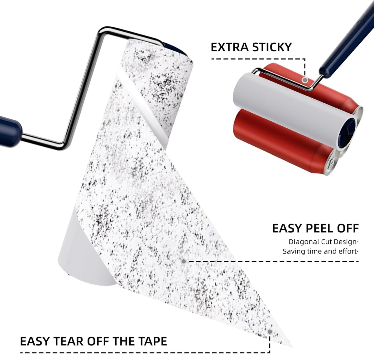 Lint Roller for Pet Hair Extra Sticky with 3 Extendable Handle, Large Surface 6.3'' Lint Remover Mop with 300 Sheets for Floor Clothes Furniture Dog Cat Hair