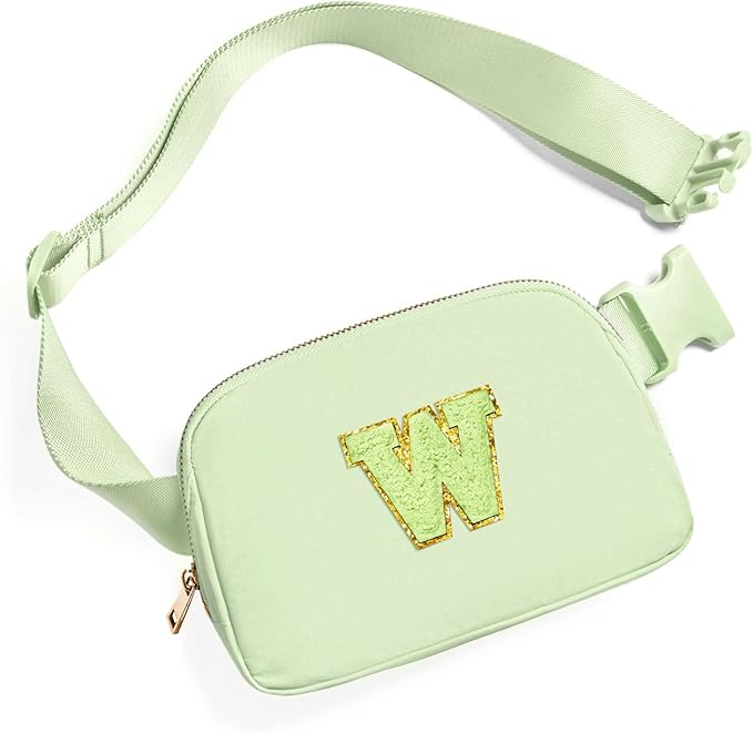 Gitus Gifts for 8 9 10 11 12 Year Old Girls Belt Bag Fanny Pack Crossbody Bags with Initial Letter Patch Cute Stuff Birthday Gifts for Teen Girls Women Personalized Trend Stuff (Light Green-W)