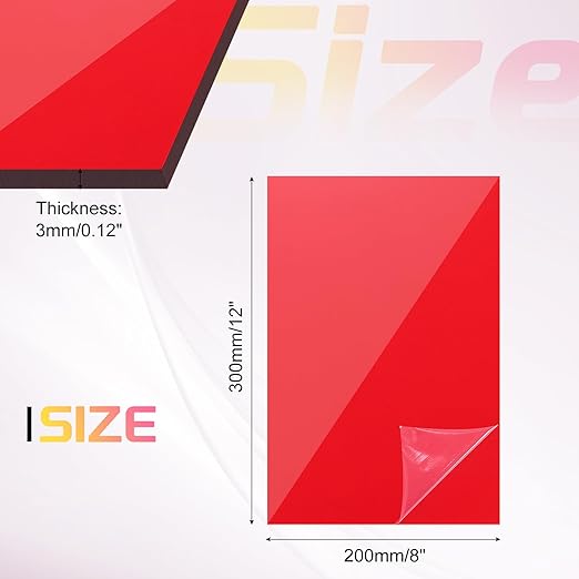 uxcell Acrylic Sheets 12x8 Inch Acrylic Panel 1/8 Inch-3mm Plastic Board for Picture Frames Sign Holders DIY Display Projects Craft, Clear Red