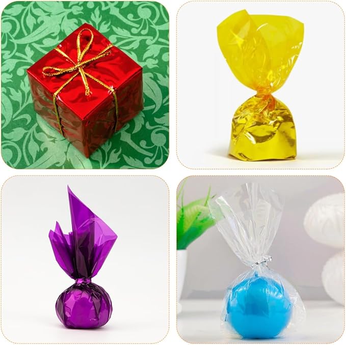 128 PCS Colored Cellophane Wrap Paper(7.48x7.48 Inch) Treat Candy Small Gifts Wrapping Baskets Colorful Plastic Sheets for Crafts Transparent Clear Clings Birthday Baby Shower Holiday Party Decor
