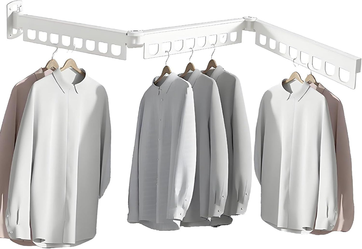Clothes Drying Rack - Laundry Space Saver Wall Mounted, Retractable, Collapsible(Tri-Fold), White Color Rack Clothing (with Screws)