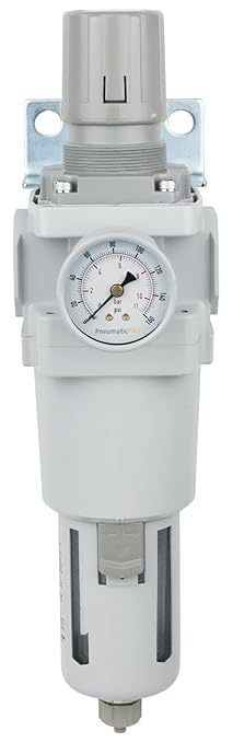 PneumaticPlus SAW600-N06BG Compressed Air Filter Regulator Piggyback Combo 3/4" NPT - Poly Bowl, Manual Drain, Bracket, Gauge