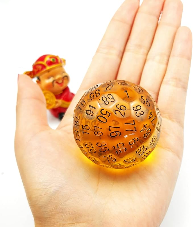 Bescon Translucent Polyhedral Dice 100 Sides Dice, Transparent D100 die, 100 Sided Cube, D100 Game Dice,100-Sided Cube of Amber