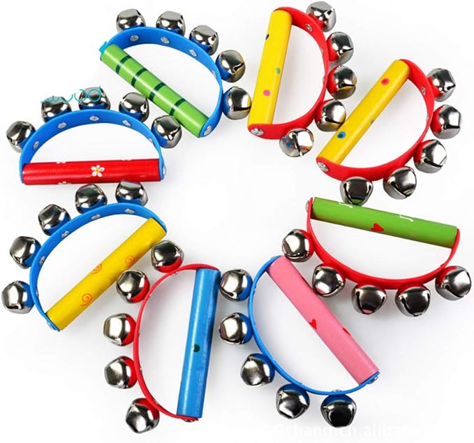 4 Pcs Vivid Color Rainbow Handle Wooden Bells Jingle Stick Shaker Rattle 5/10 Jingle Bells Baby Kids Children Musical Toys