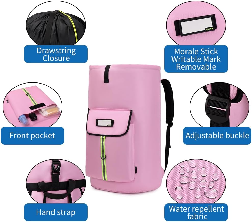 laundry bag backpack,extra-large heavy duty laundry bags,laundry backpack for college students,drawstring closure (Light Pink Laundry Bag)