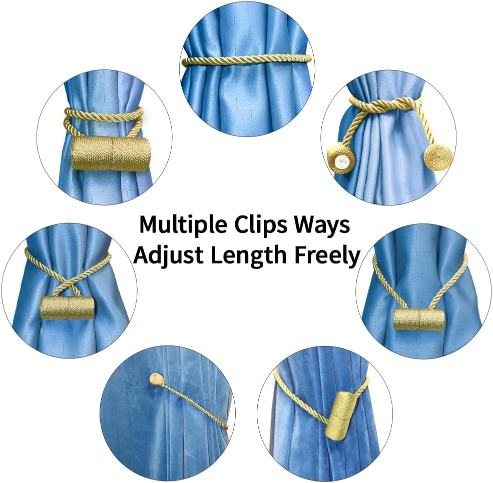 18 Inch Strong Magnetic Curtain Tiebacks, Curtain Holdbacks Modern Upgrade Strong 2021 New Twisted Style Decorative Drapery Rope Tie Backs(4 Pack Gold)