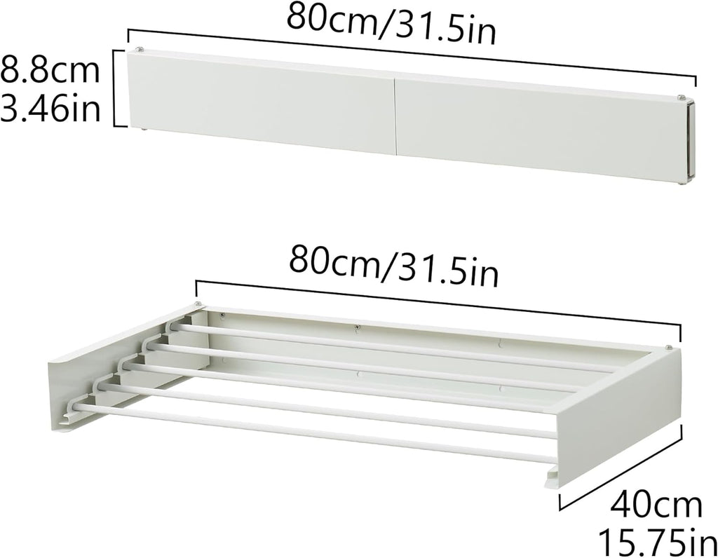Clothes Drying Rack, Laundry Hanging Rack Collapsible, Wall Mounted Drying Rack for Laundry, Foldable Drying Rack Indoor Outdoor, 31.5" Wide, 5 Aluminum Rods, 60 lb Capacity (White 31.5")