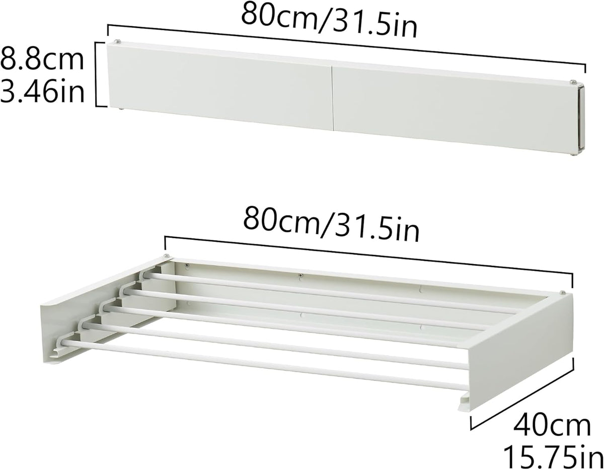 Clothes Drying Rack, Laundry Hanging Rack Collapsible, Wall Mounted Drying Rack for Laundry, Foldable Drying Rack Indoor Outdoor, 31.5" Wide, 5 Aluminum Rods, 60 lb Capacity (White 31.5")
