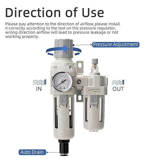 Air Pressure Regulator with Pressure Gauge(0-150PSI),Water Separator for Air Compressor Auto Drain 1/2 NPT Threaded Interface