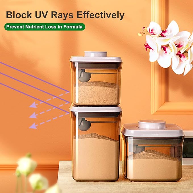 Formula Container, 1700Ml/730g Airtight Formula Dispenser, One Button Handy Pop Up Food Containers Milk Powder Container, BPA-Free Food Storage Containers with Lids, Scoop and Scraper, Dark Brown