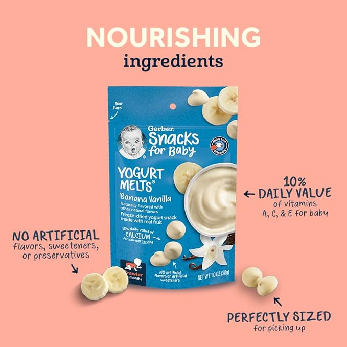Gerber Snacks for Baby Variety Pack, Yogurt Melts & Fruit & Veggie Melts, 1 Ounce Pouch (Set of 8)