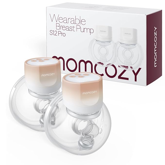 Momcozy Hands-Free Breast Pump S12 Pro, Wearable & Portable Pump with Soft DoubleFit Flange, 3 Modes | 9 Levels Double Electric Pump, Smart Display, 24mm, 2 Pack, Cozy Orange