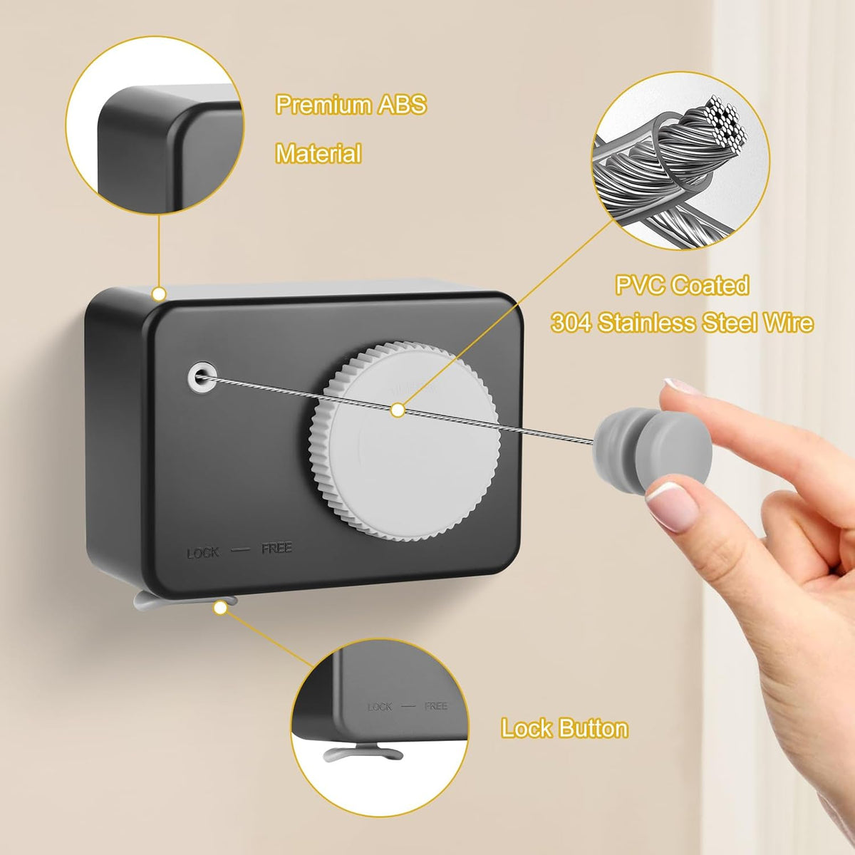 Retractable Clothesline Indoor/Outdoor, Anti-Sag for Drying Clothes Line Retracting Indoor/Outdoor, We Equipped This 13.8 Fts Laundry line Retractable with 4 Large Clips