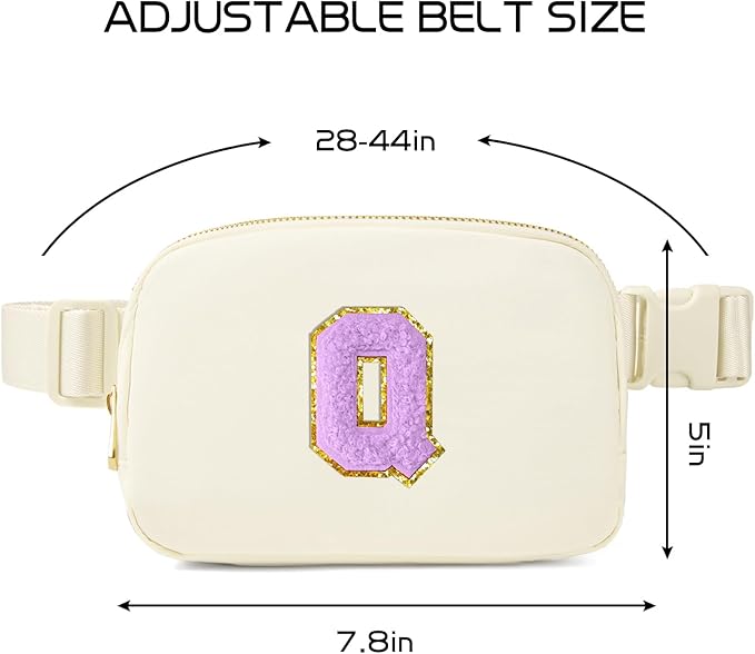 Gitus Gifts for 8 9 10 11 12 Year Old Girls Belt Bag Fanny Pack Crossbody Bags with Initial Letter Patch Cute Stuff Birthday Gifts for Teen Girls Women Personalized Trend Stuff (Ivory-Q)