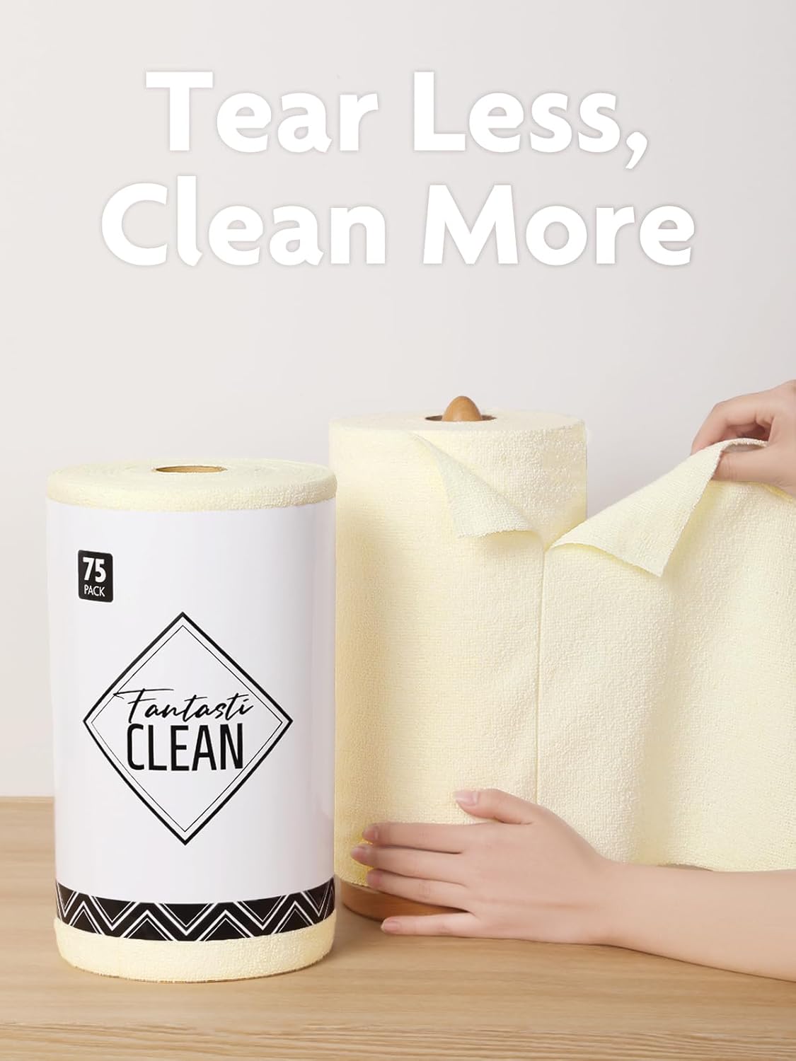Fantasticlean Microfiber Cleaning Cloth Roll -75 Pack, Tear Away Microfiber Towels, 12" x 12", Reusable, Washable, Scratch Free, Ultra Absorbent Dishcloth for Home Supplies, Car, Pet, Kitchen (Beige)
