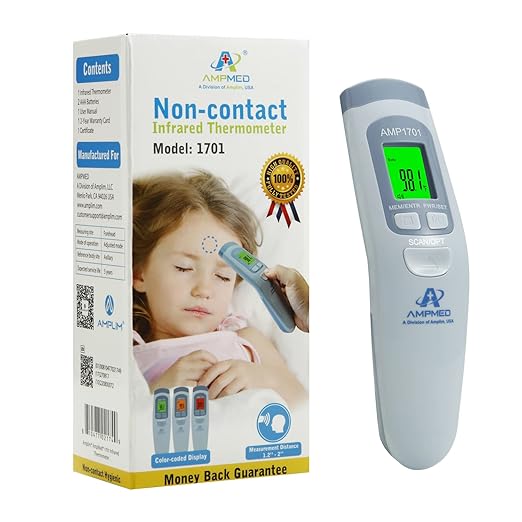 Amplim Medical Grade Forehead Thermometer for Adults, Kids, Baby, Non-Contact Digital Infrared Thermometer, Instant Read, Accurate & Fast Fever Detection, for Home, Clinic, Office Use