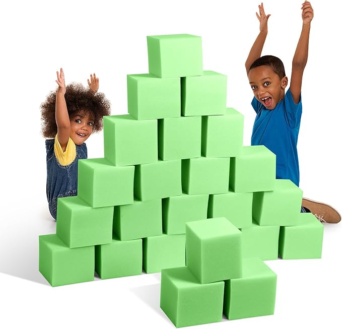 Foam Pit Cubes, 24 PCS 5 Inches Gymnastics Foam Blocks Trampoline Blocks, Multi-Sport Protective Padding for Freerunning, Trampoline, Parkour, Skate Parks & BMX - Green