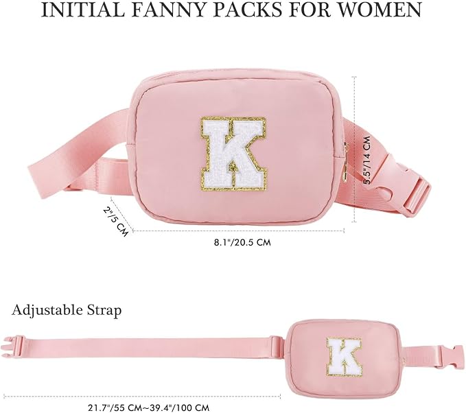 YOOLIFE Initial Sling Bag for Women - Bum Bag Chest Bag for Women Belt Bag Small Crossbody Bags Fanny Packs for Women Personalized Birthday Gifts Christmas Gifts for Women W, Pink