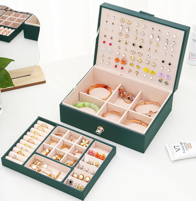 Womens Earring Jewelry Box for Girls Jewelry Earring Organizer Box Earring Holder Organizer for Girls Jewelry Organizer Earring Boxes for Women Girls Stud Earring Organizer Jewelry Box Green