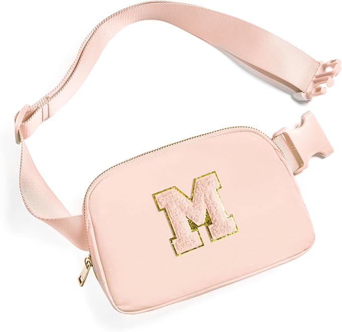 Gitus Gifts for 8 9 10 11 12 Year Old Girls Belt Bag Fanny Pack Crossbody Bags with Initial Letter Patch Cute Stuff Birthday Gifts for Teen Girls Women Personalized Trend Stuff (Coral Pink-M)