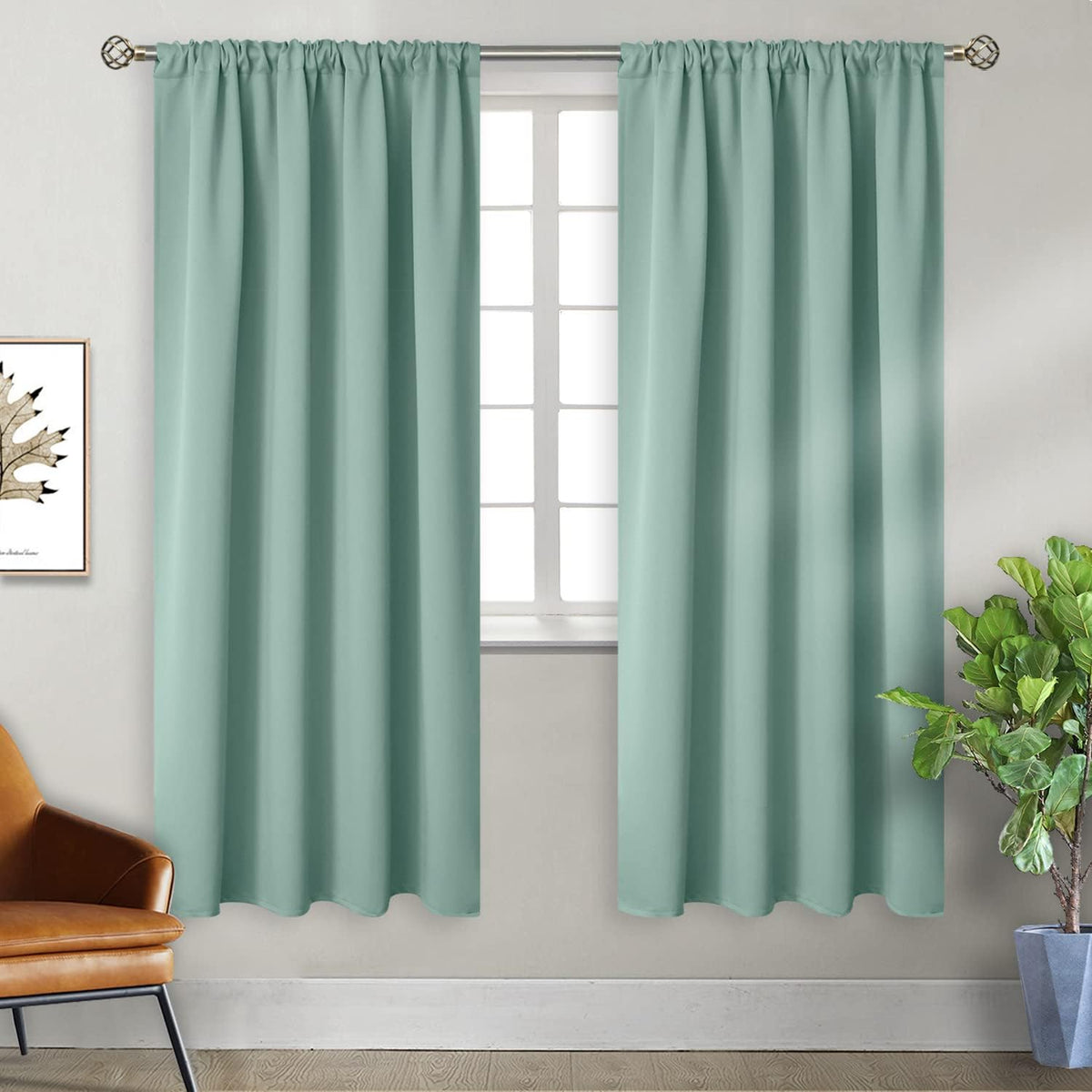 BGment Sage Green Blackout Curtains 72 Inches Long for Living Room - Rod Pocket Thermal Insulated Room Darkening Drapes for Bedroom Dining Spring Decor Privacy, 52 x 72 Inch, 2 Panels